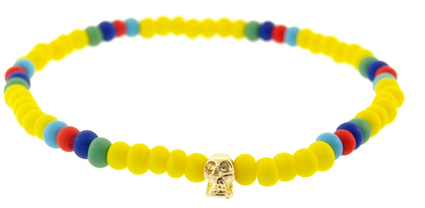 Luis Morais Small Yellow Gold Skull Beaded Bracelet
