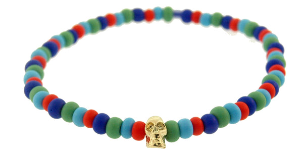 Luis Morais Small Yellow Gold Skull Beaded Bracelet