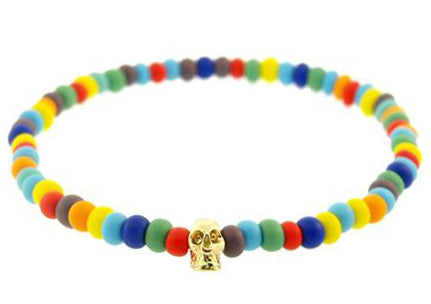 luis morais Small Yellow Gold Skull Beaded Bracelet