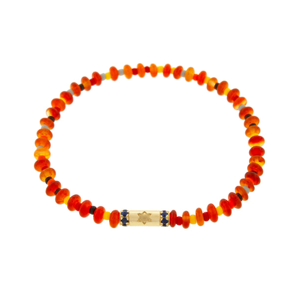 luis morais Star of David Slim Tube with Blue Sapphires on a Beaded Bracelet