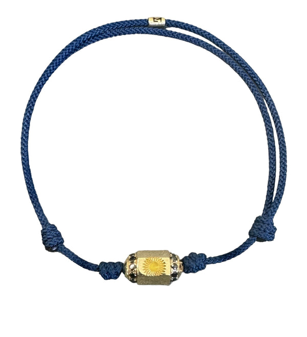 luis morais Sunburst Hexagon with Black Diamonds on Cord Bracelet