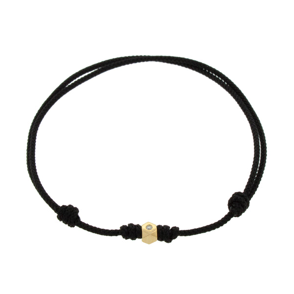 luis morais Tetra with White Diamond on Black Cord Bracelet