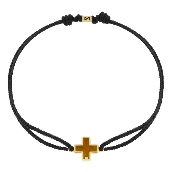 luis morais Tiger's Eye Cross on Black Cord Bracelet