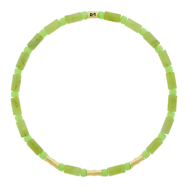 luis morais Triple Mini Gold Bamboo on Green Jade Beaded Bracelet