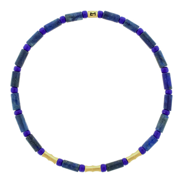luis morais Triple Mini Gold Bamboo on Lapis Beaded Bracelet