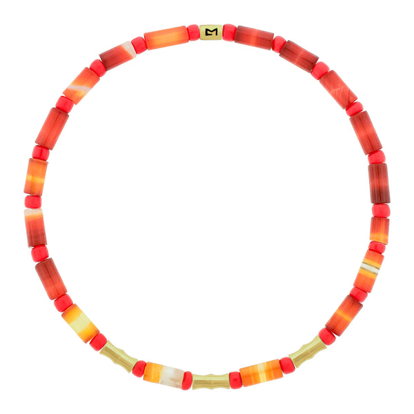 luis morais Triple Mini Gold Bamboo on Red Agate Beaded Bracelet