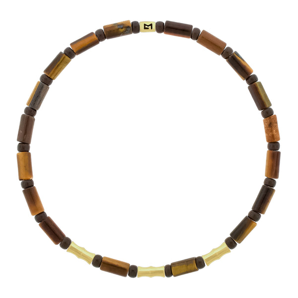 luis morais Triple Mini Gold Bamboo on Tiger's Eye Beaded Bracelet