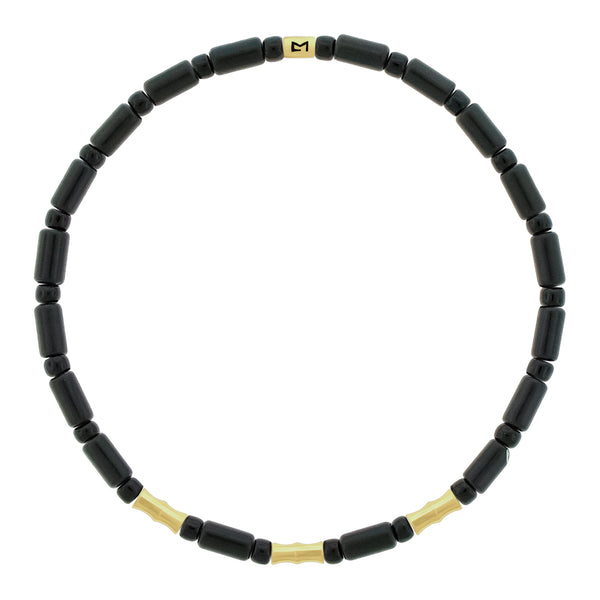luis morais Triple Mini Gold Bamboo Onyx Beaded Bracelet