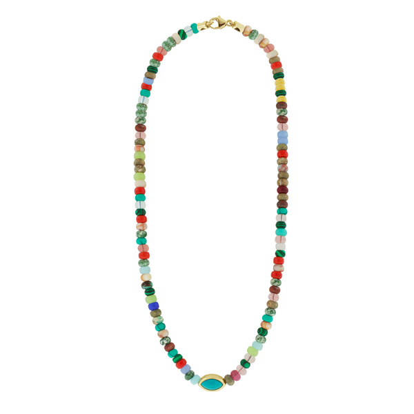 luis morais Turquoise Eye of the Idol on Multi Gemstone Beaded Necklace