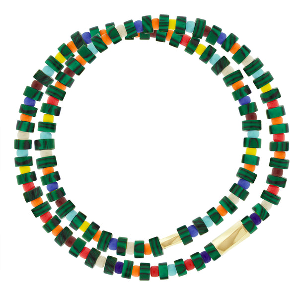 luis morais Twisted Hexagons on Double Wrap Malachite Bead Bracelet