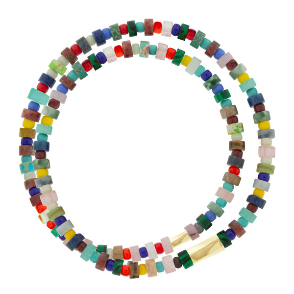 luis morais Twisted Hexagons on Double Wrap Multi Gemstone Bead Bracelet