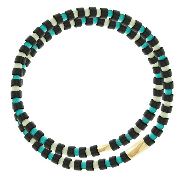 luis morais Twisted Hexagons on Double Wrap Onyx Bead Bracelet