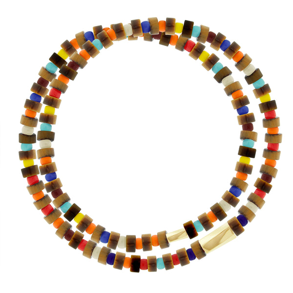 luis morais Twisted Hexagons on Double Wrap Tiger's Eye Bead Bracelet