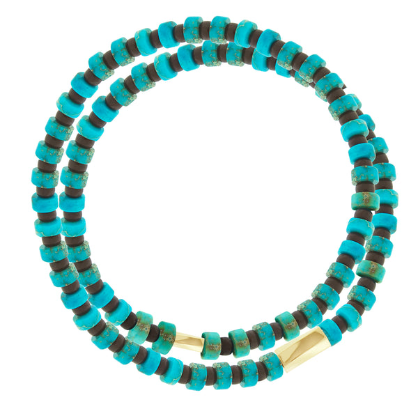 luis morais Twisted Hexagons on Double Wrap Turquoise Bead Bracelet