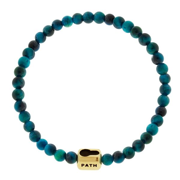 Luis Morais UNLOCK PATH Lock Ingot On Blue Tiger's Eye Beaded Bracelet