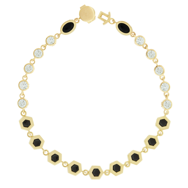 Luis Morais White Diamond And Onyx Gemstone Gold Bracelet