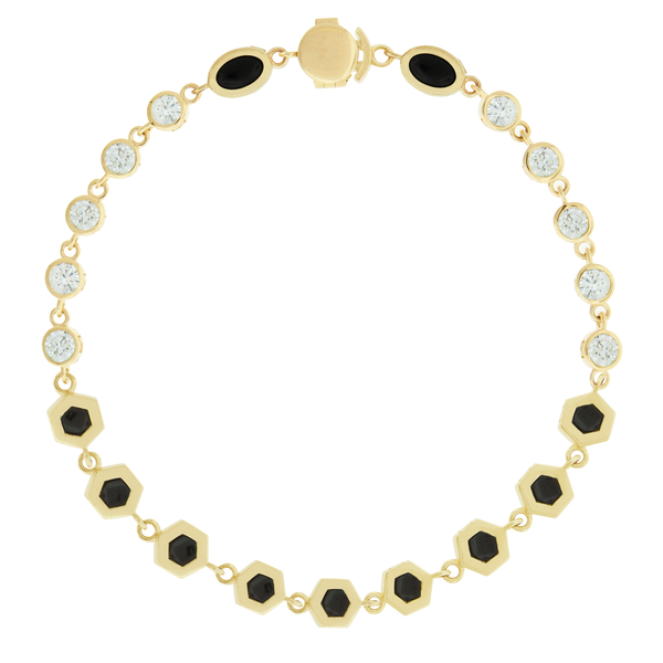 luis morais White Diamond and Onyx Gemstone Gold Bracelet
