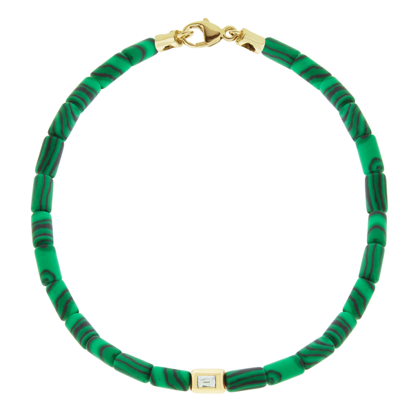 luis morais White Diamond Ingot on Malachite Bracelet with Clasp