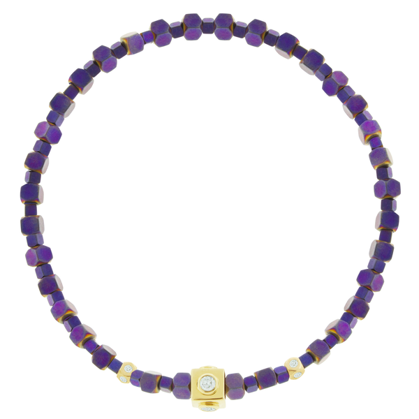 luis morais White Diamond Lego Cube with Tetras on Purple Hematite Bracelet