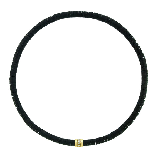 luis morais White Diamond Short Roll on a Black Vinyl Beaded Bracelet