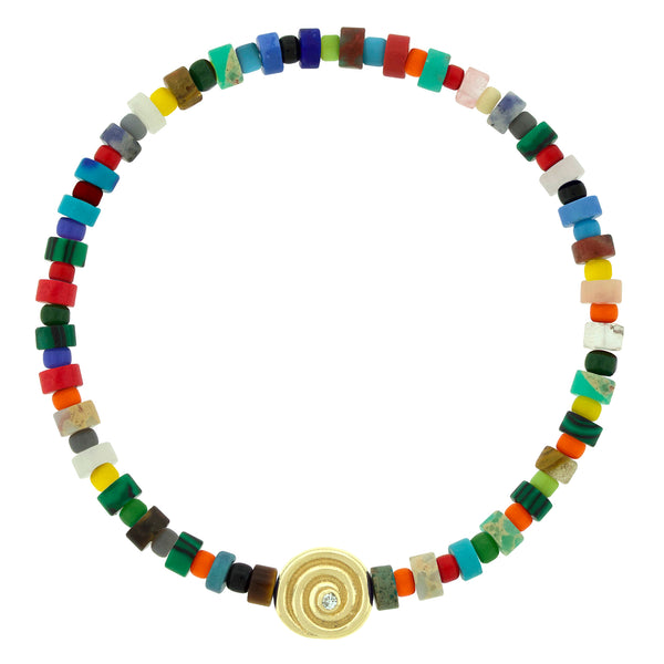 luis morais White Diamond Spiral on Multicolor Beaded Bracelet