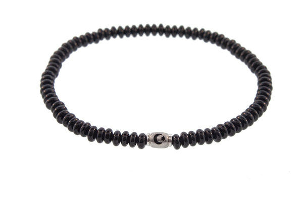 luis morais White Gold Barrel with Moon/Star on Onyx Beaded Bracelet