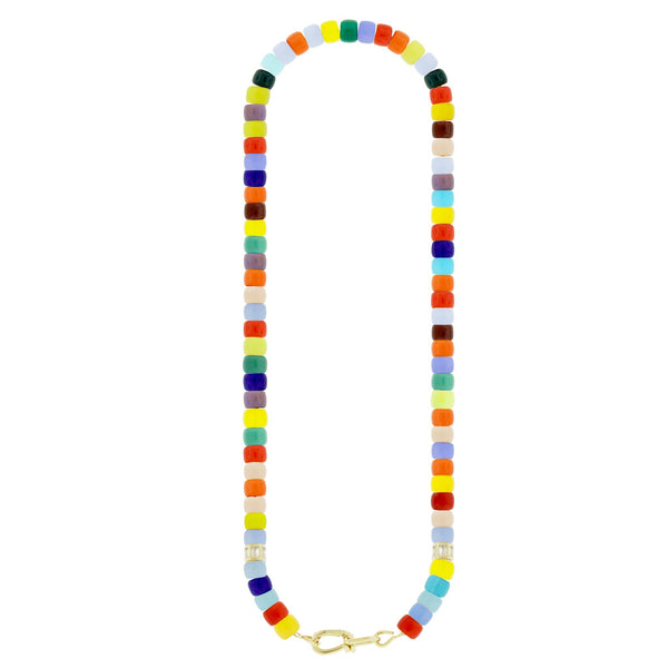 Luis Morais Wire Clasp On Multicolor Glass Bead Necklace With Diamond Barrels