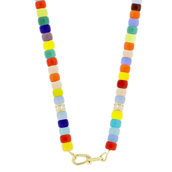 Luis Morais Wire Clasp On Multicolor Glass Bead Necklace With Diamond Barrels