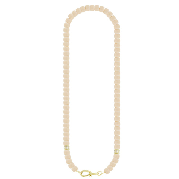 Luis Morais Wire Clasp On Nude Glass Bead Necklace With Diamond Barrels