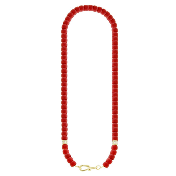 Luis Morais Wire Clasp On Red Glass Bead Necklace With Diamond Barrels