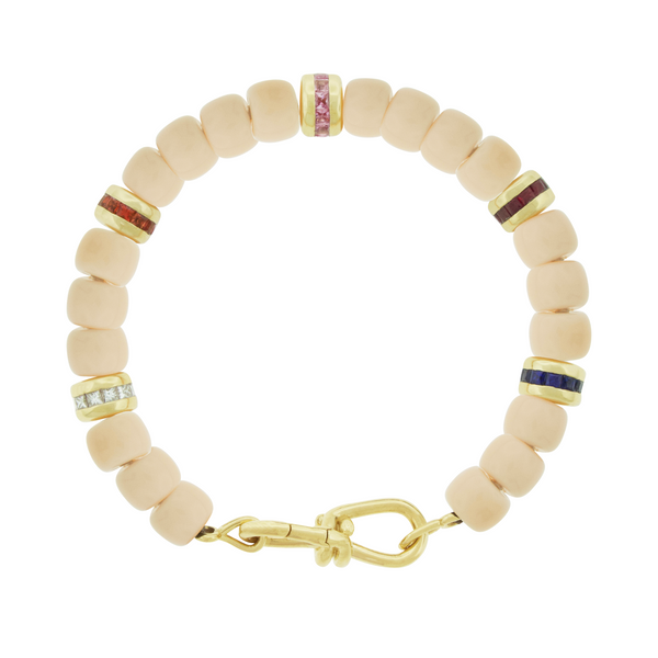 luis morais Wire Clasp with White Diamond Roundels Beaded Bracelet