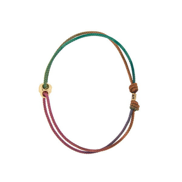 luis morais Yellow Gold Small Skull Outline on a Moody Rainbow Cord Bracelet
