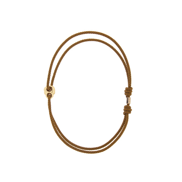 luis morais Yellow Gold Small Skull Outline on a Olive Cord Bracelet