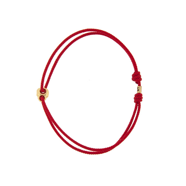 luis morais Yellow Gold Small Skull Outline on a Red Cord Bracelet