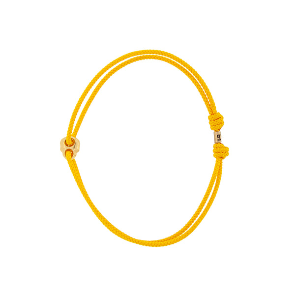luis morais Yellow Gold Small Skull Outline on a Yellow Cord Bracelet