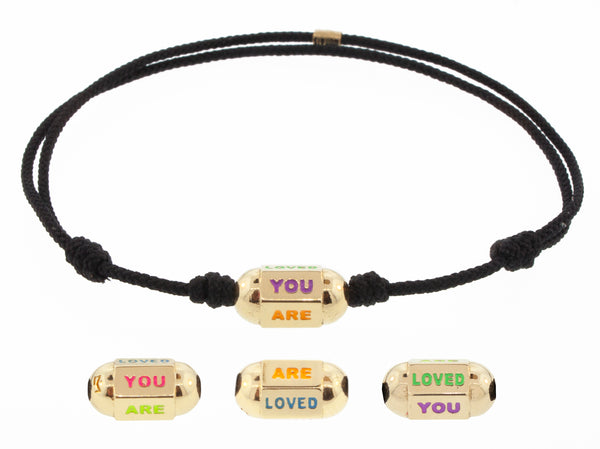 luis morais You Are Loved Hexagon Bolt Bead on a Cord Bracelet