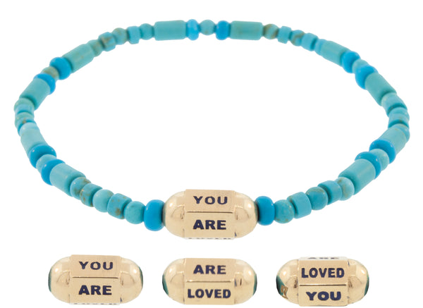 luis morais You Are Loved Hexagon Bolt Beaded Bracelet