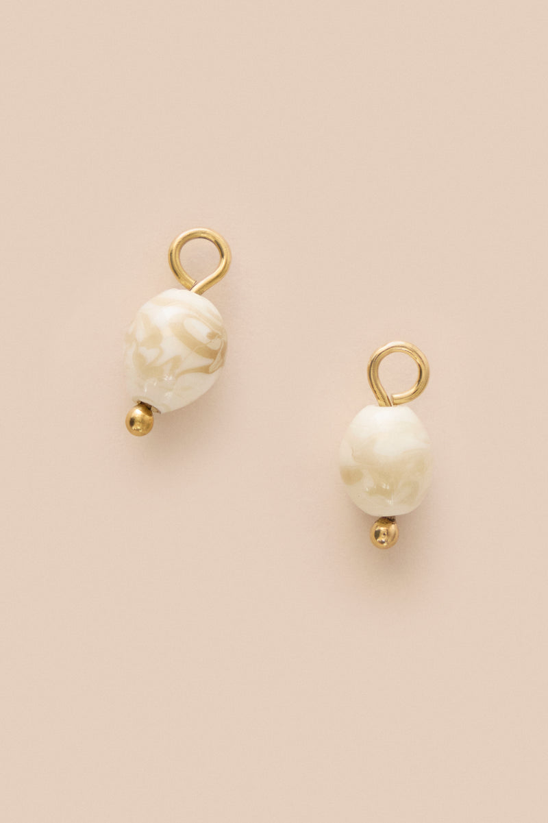 Lukhanyo Mdingi PAIR OF GLASS ARTISANAL BEADS - OPAQUE WHITE