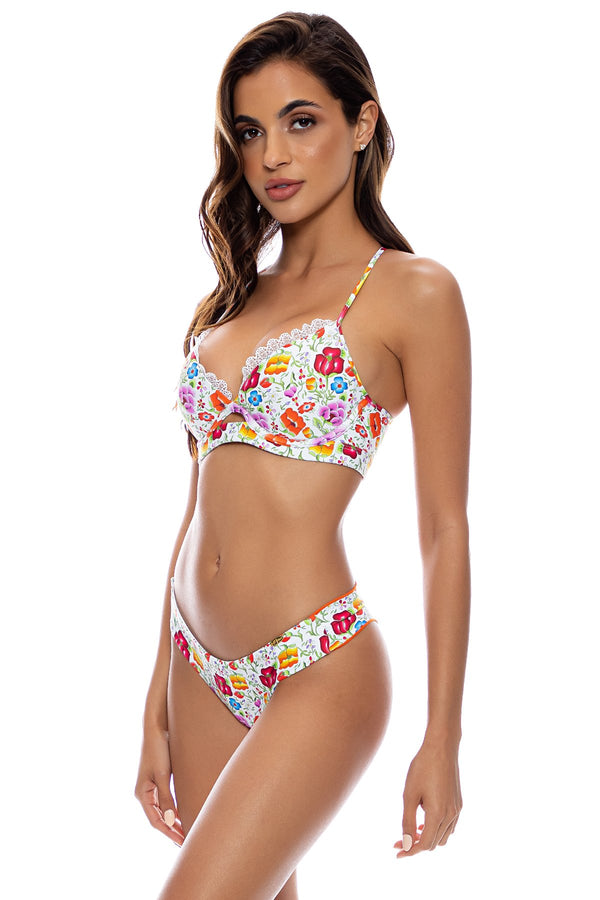 Luli Fama AMOR Y PLAYA - Underwire Top & Seamless Wavy Ruched Back Bottom • Whit – Luli Fama