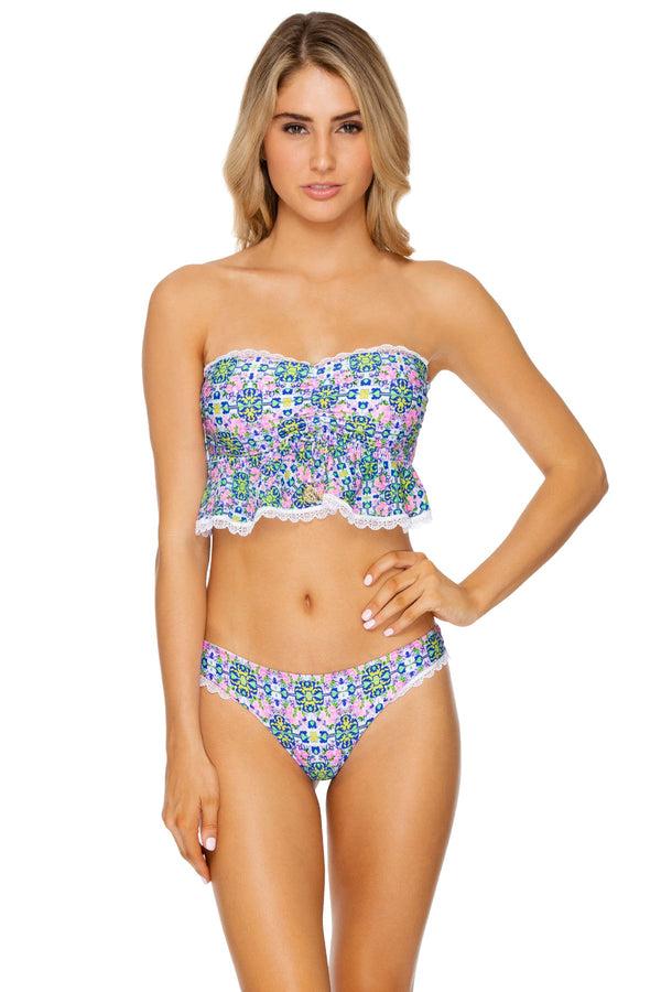 Luli Fama ANGEL FACE - Lace Trim Bandeau Crop Top & Lo Rise Seamless Skimpy Bott – Luli Fama