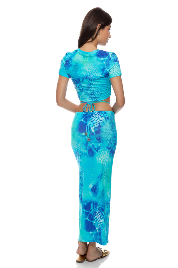 Luli Fama AQUA DREAMS - Crop Top & Adjustable Shirred Maxi Skirt • Multicolor – Luli Fama