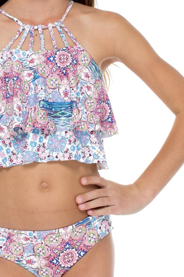 Luli Fama AZUCAR - Tankini Side Tab Ruched Back Bikini • Multicolor – Luli Fama