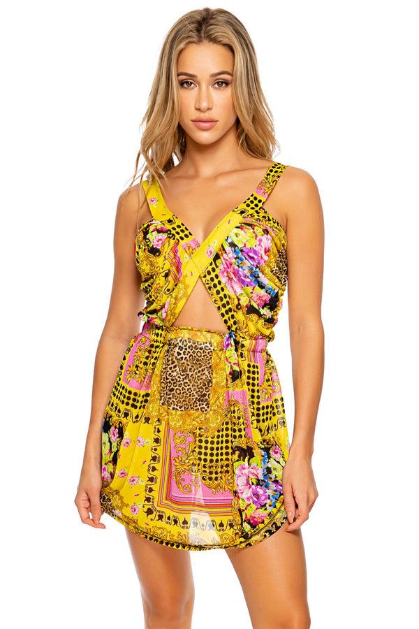 luli fama BACK IN TIME - Timeless Cut Out Short Dress • Multicolor – Luli Fama