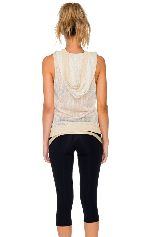 Luli Fama BARACOA - Hoodie Long Vest & Gold Cut Out Capri • Black Gold – Luli Fama