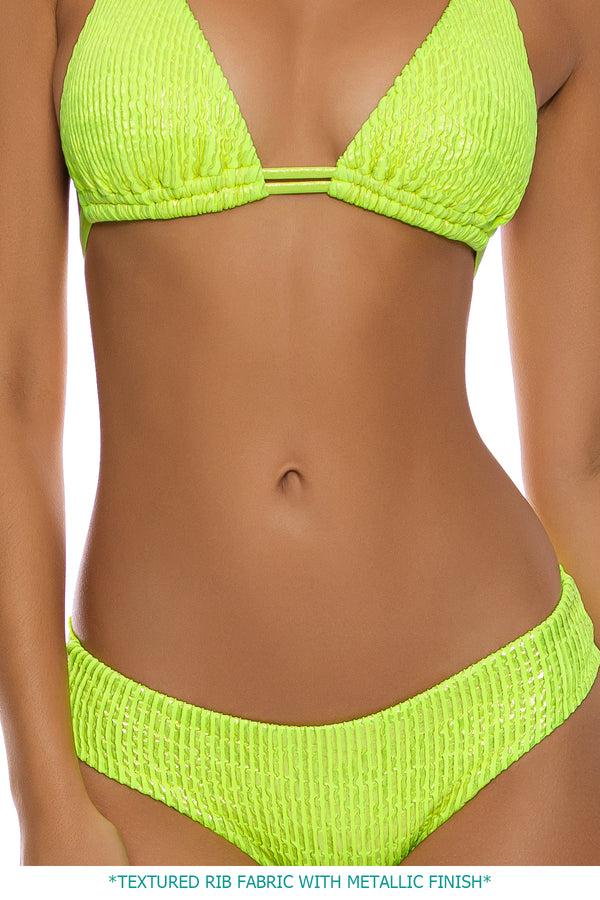 luli fama BELLA - Triangle Halter Top & Seamless Full Ruched Back Bottom • Shiny – Luli Fama