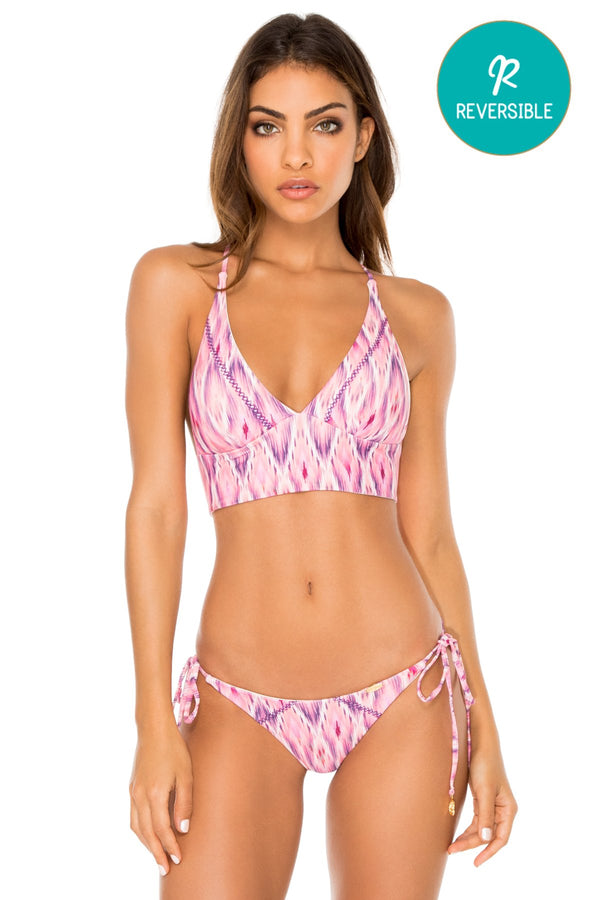 luli fama CADIZ - Cross Back Bustier Top & Wavey Ruched Back Brazilian Tie Side – Luli Fama