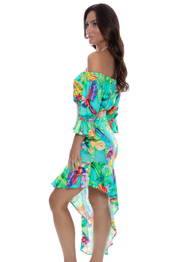 Luli Fama CARIBBEAN FANTASY - Off The Shoulder 3/4 Ruffless Sleeve Crop Top & As – Luli Fama