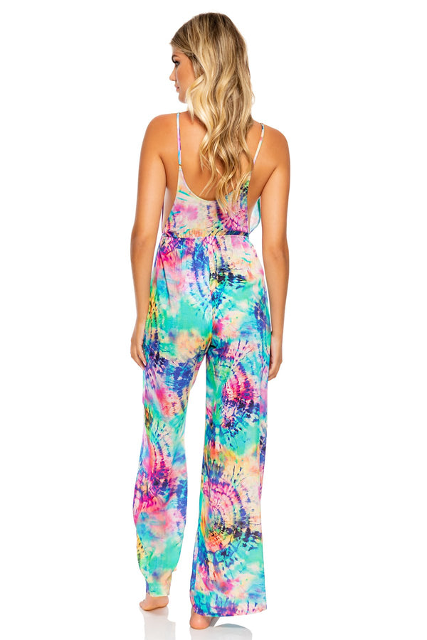 Luli Fama CELESTIAL DREAMS - Drawstring Neckline Wide Leg Jumpsuit • Multicolor – Luli Fama