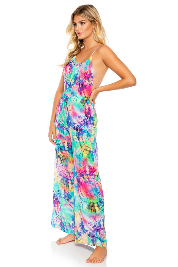 Luli Fama CELESTIAL DREAMS - Drawstring Neckline Wide Leg Jumpsuit • Multicolor – Luli Fama