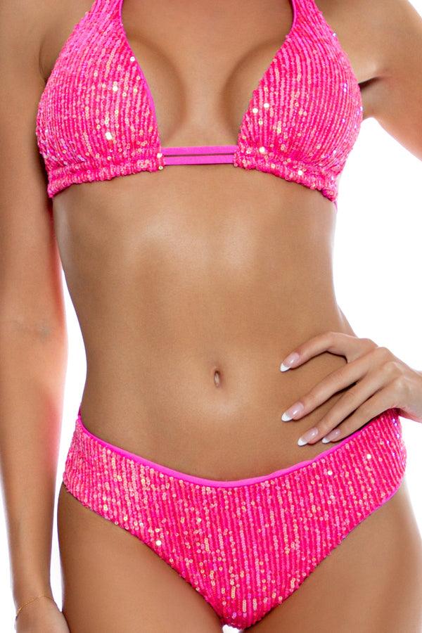 Luli Fama CHASING STARS Sequins Triangle Halter Top & Ruched Bottom – Luli Fama